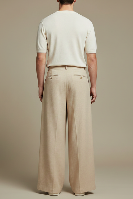 Pantalon Japonais Beige Ample Large Uni Homme - Lin - vue 2