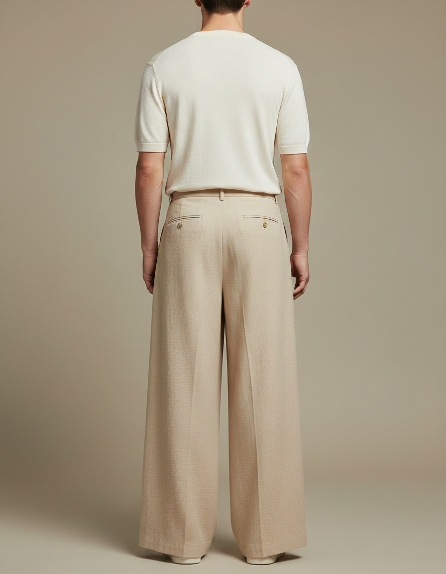 Pantalon Japonais Beige Ample Large Uni Homme - Lin - vue 2