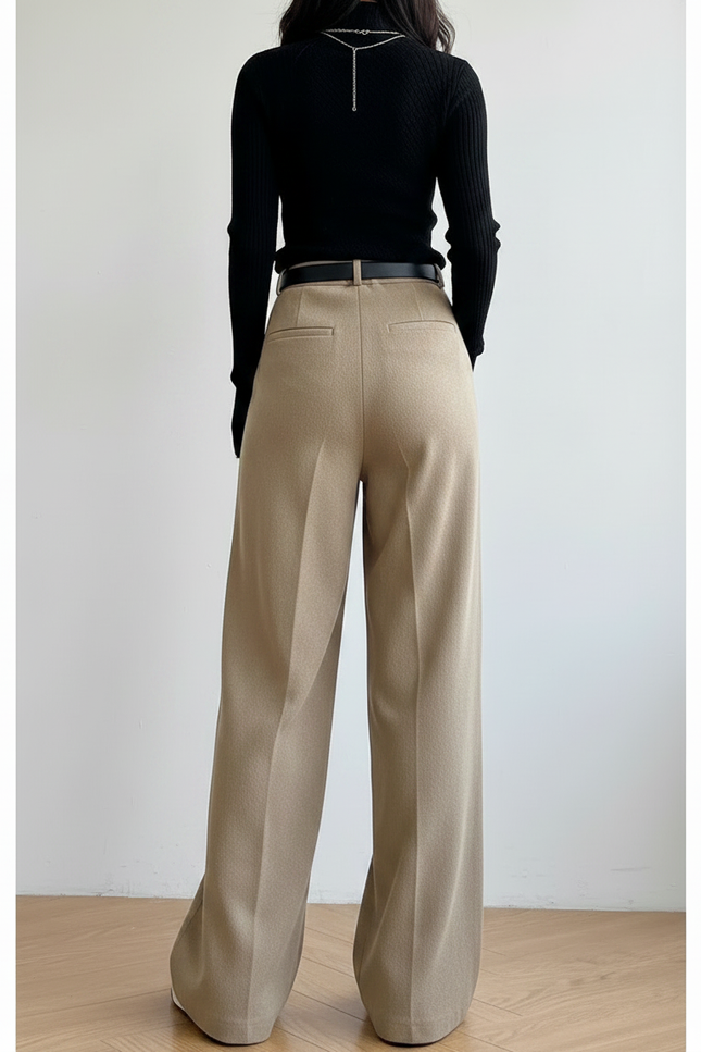 Pantalon Japonais Beige Ample Plissé Décontracté - Laine - vue 2
