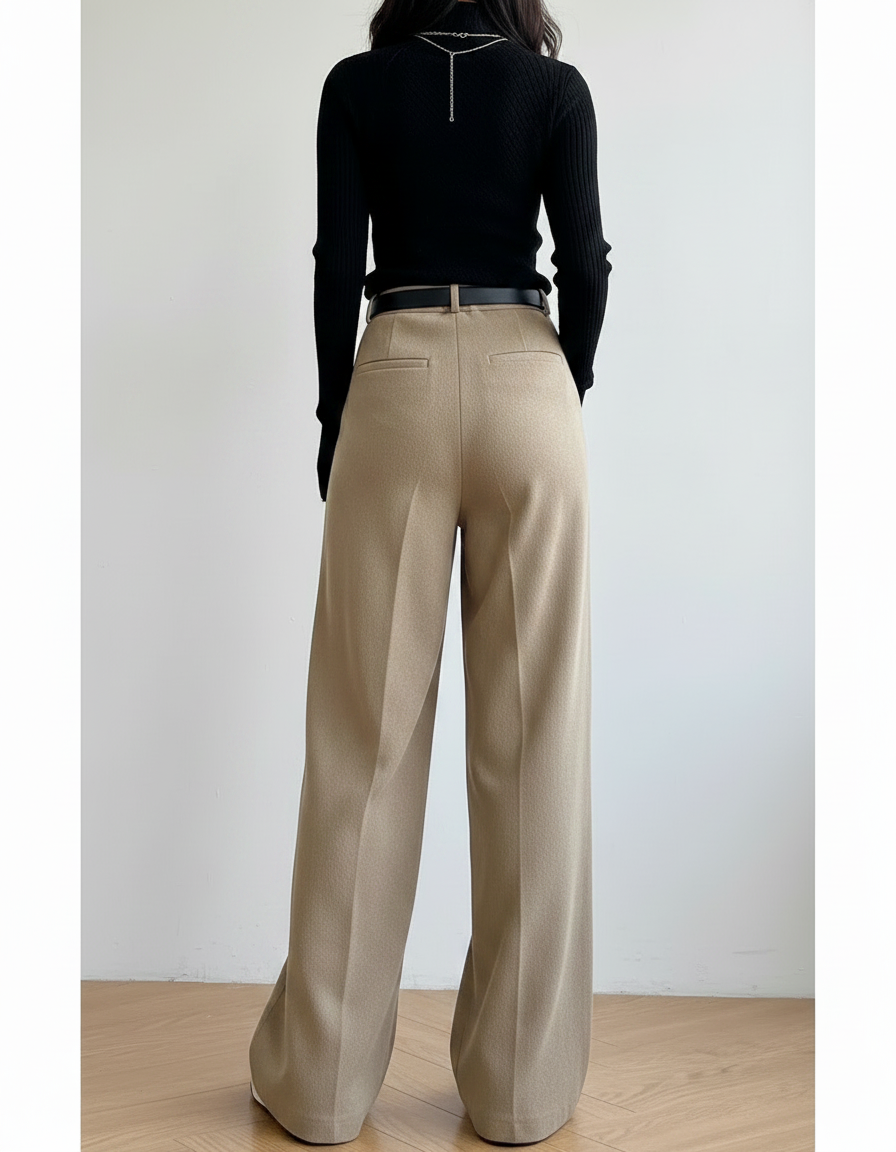 Pantalon Japonais Beige Ample Plissé Décontracté - Laine - vue 2