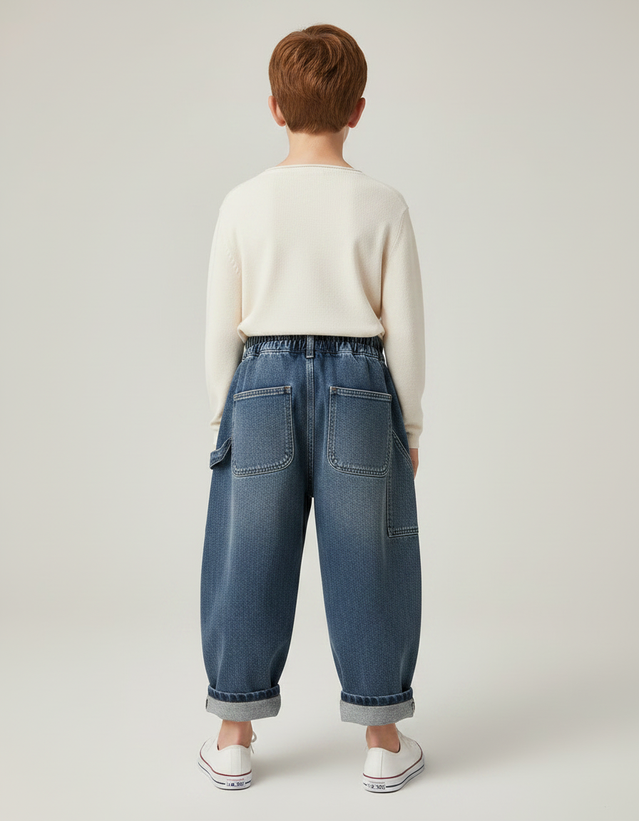 Pantalon Japonais Bleu Ample Denim Enfant Décontracté - Jean - vue 2