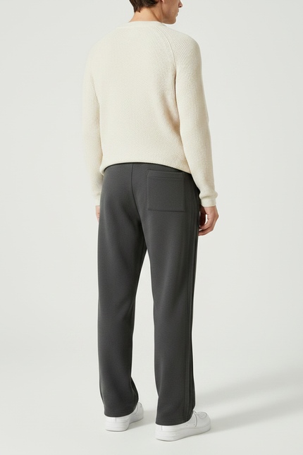 Pantalon Japonais Gris Droit Cordon Tricoté Décontracté - Molleton - vue 2
