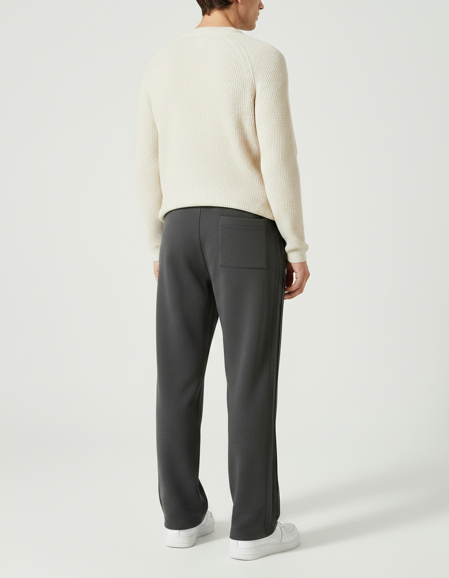 Pantalon Japonais Gris Droit Cordon Tricoté Décontracté - Molleton - vue 2