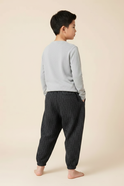 Pantalon Japonais Gris Anthracite Ample Motif Géométrique Enfant - Laine - vue 2