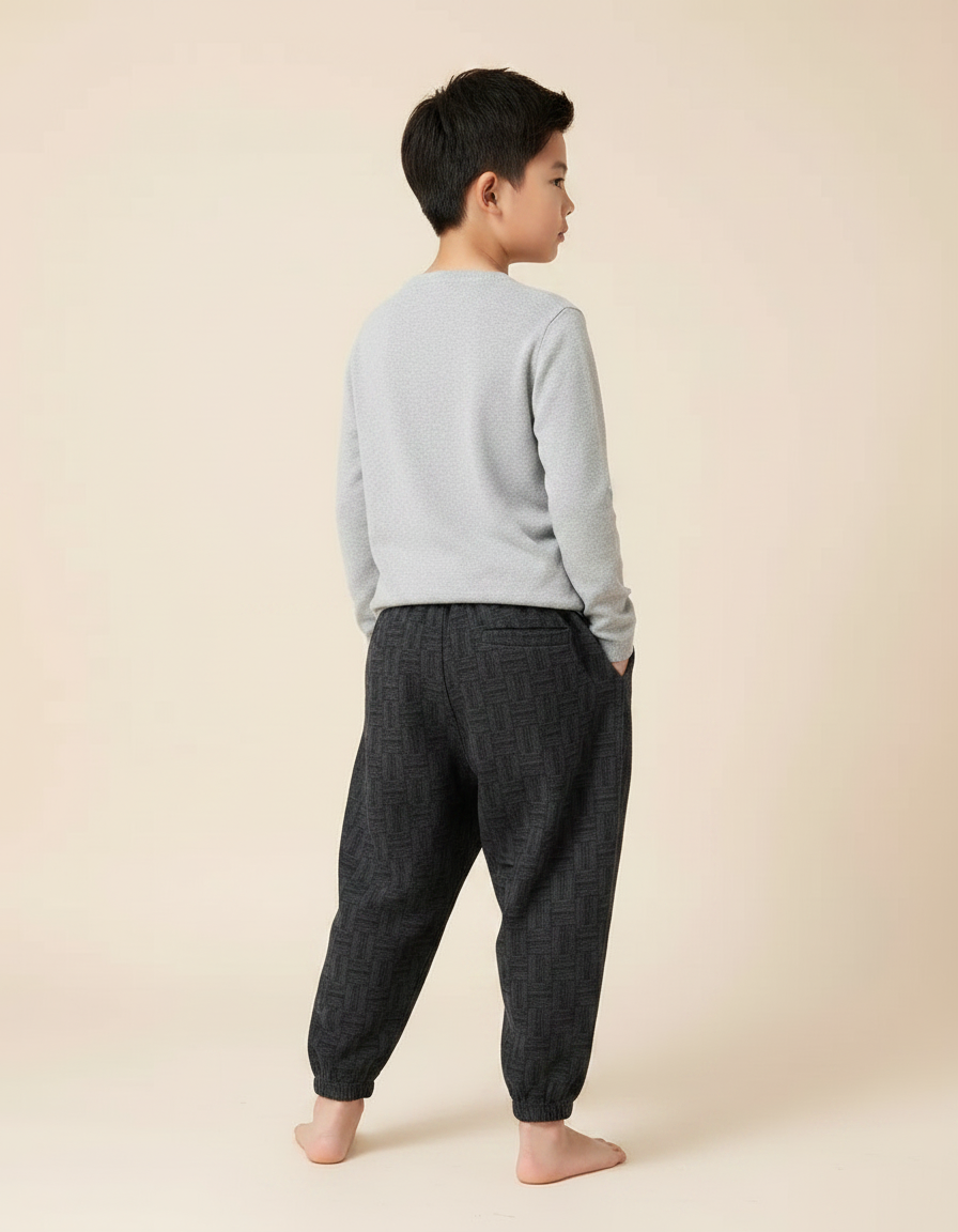 Pantalon Japonais Gris Anthracite Ample Motif Géométrique Enfant - Laine - vue 2