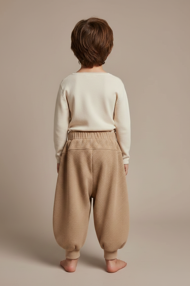 Pantalon Japonais Beige Côtelé Bouffant Confortable Enfant - Maille - vue 2