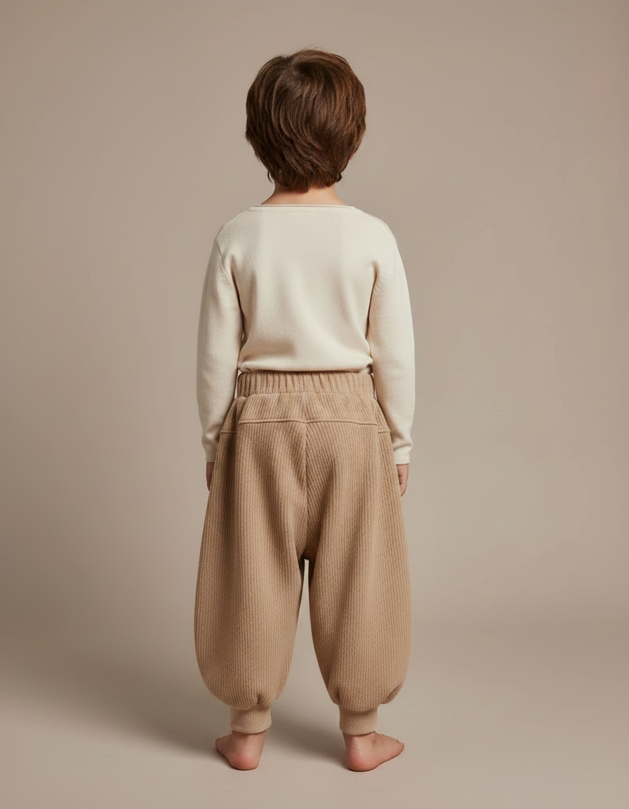 Pantalon Japonais Beige Côtelé Bouffant Confortable Enfant - Maille - vue 2