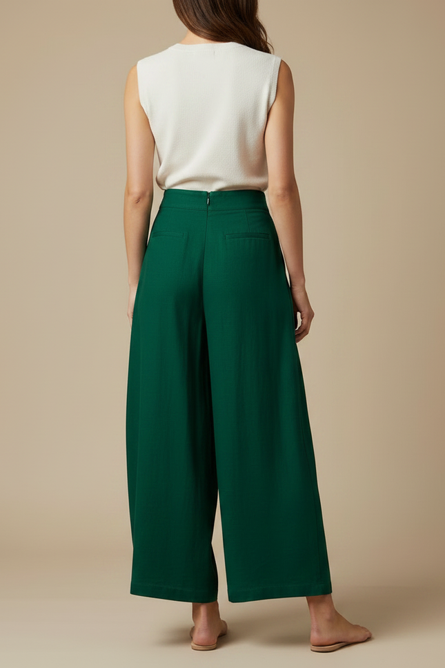 Pantalon Japonais Vert Émeraude Ample Fluide Lin Femme - vue 2