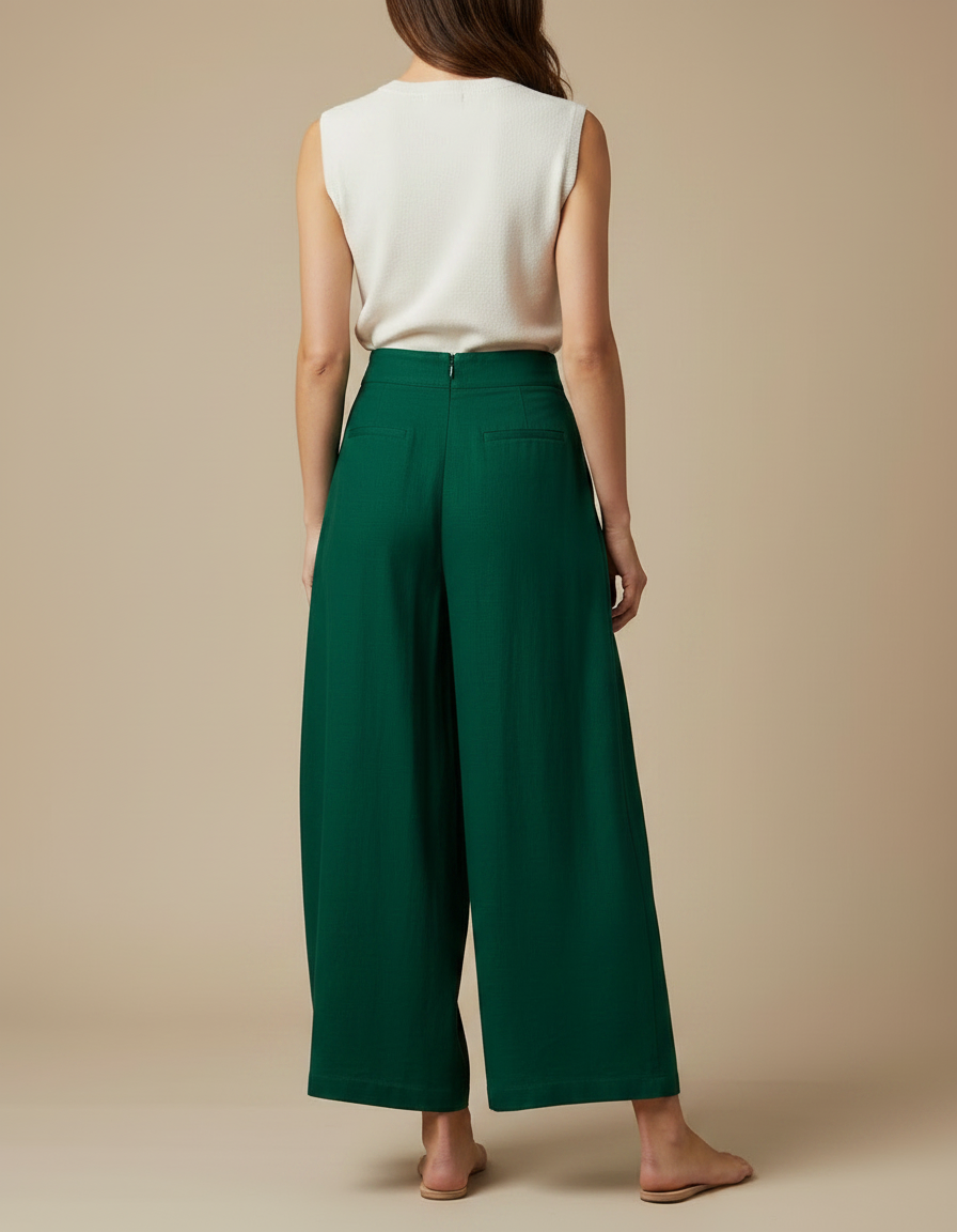 Pantalon Japonais Vert Émeraude Ample Fluide Lin Femme - vue 2