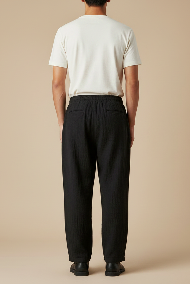 Pantalon Japonais Noir Coton Lin Ample Décontracté Homme - vue 2