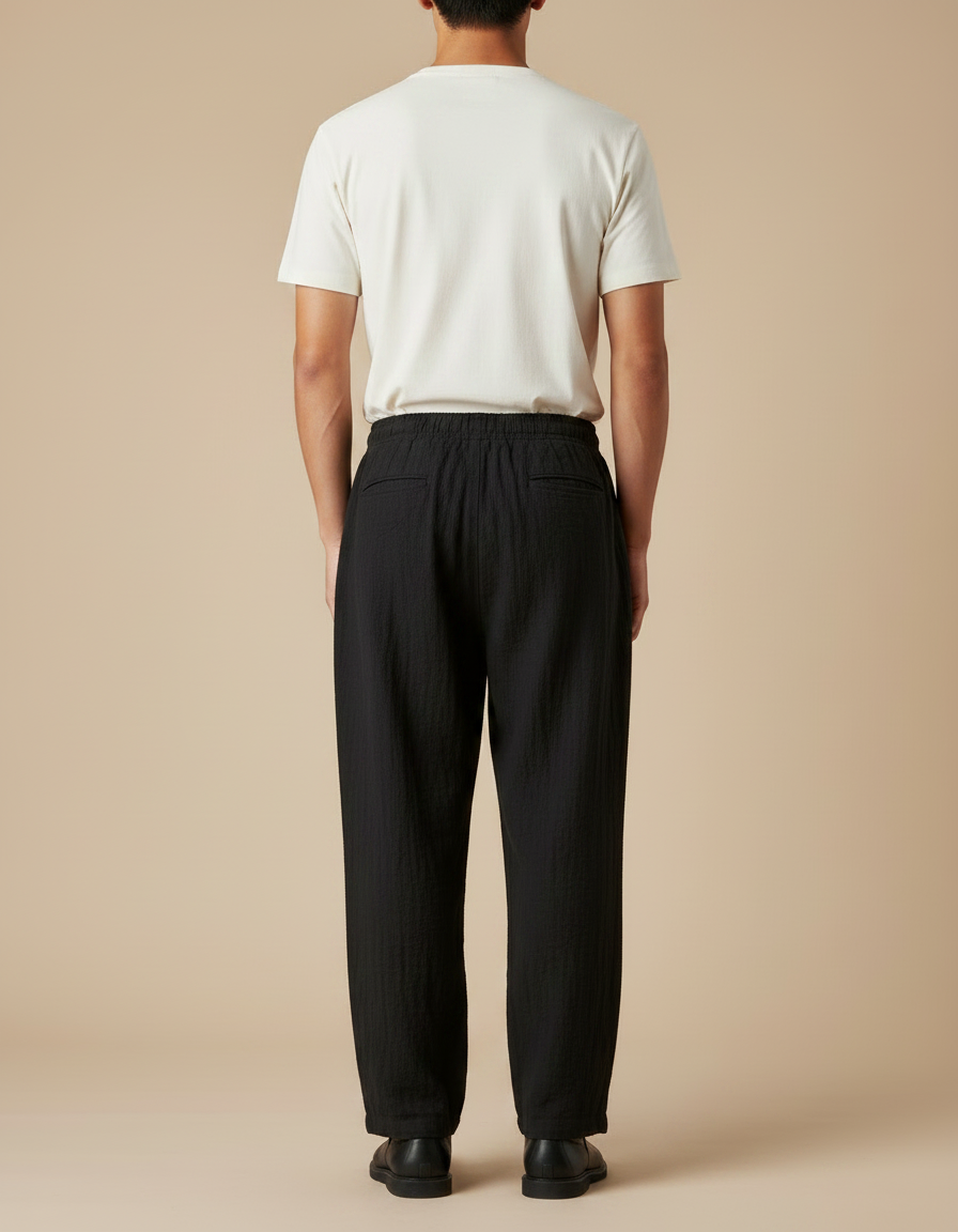 Pantalon Japonais Noir Coton Lin Ample Décontracté Homme - vue 2