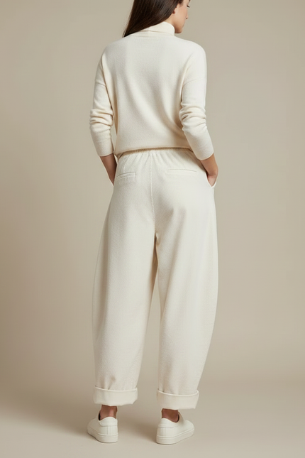 Pantalon Japonais Velours Côtelé Crème Ample Confortable - Beige - vue 2