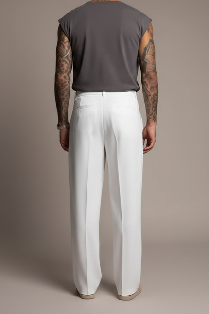 Pantalon Japonais Blanc Fluide Ample Minimaliste Homme - Polyester - vue 2
