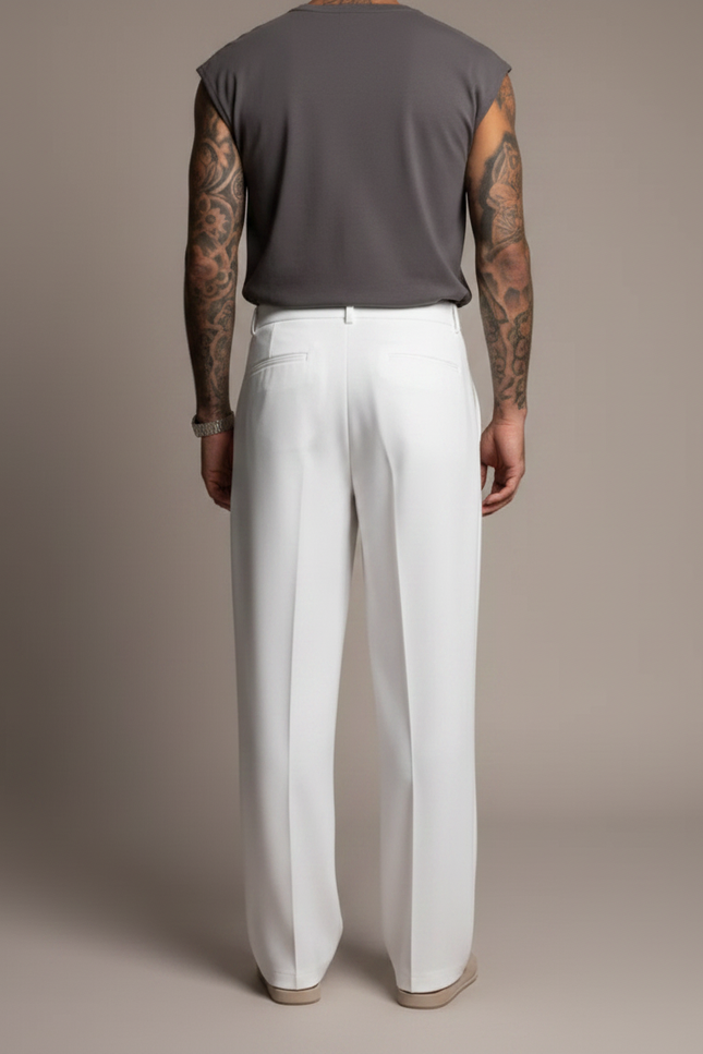 Pantalon Japonais Blanc Fluide Ample Minimaliste Homme - Polyester - vue 2