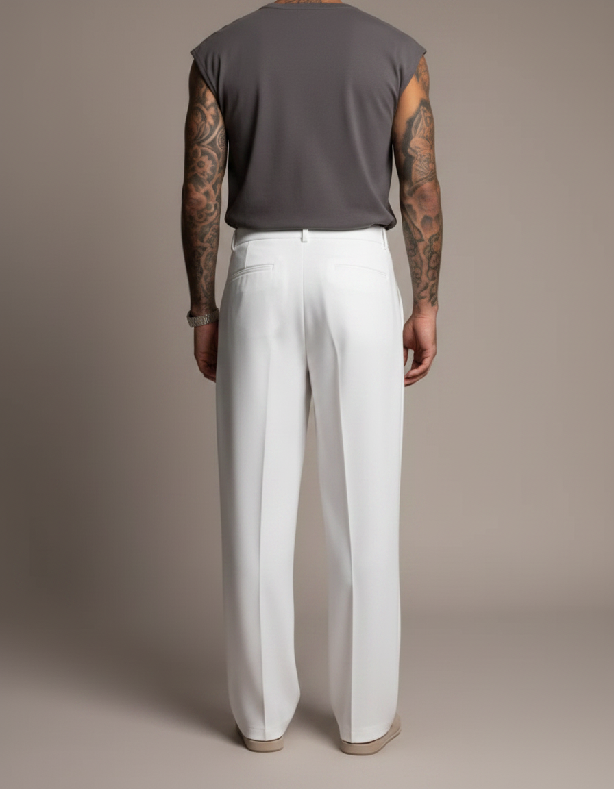 Pantalon Japonais Blanc Fluide Ample Minimaliste Homme - Polyester - vue 2