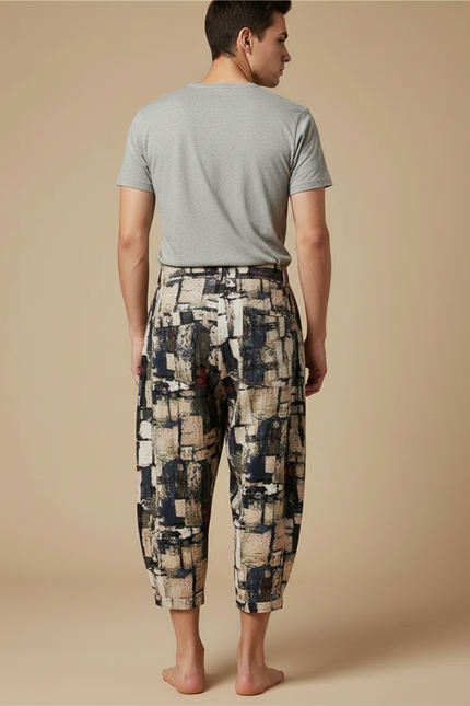Pantalon Japonais Imprimé Géométrique Ample Décontracté Homme - Lin - vue 2