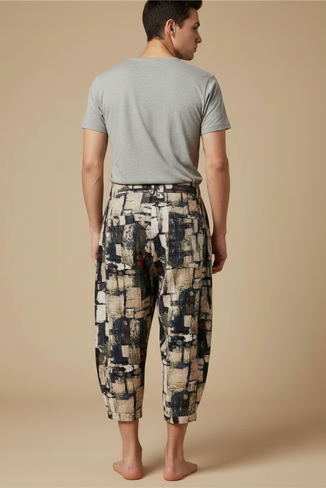 Pantalon Japonais Imprimé Géométrique Ample Décontracté Homme - Lin - vue 2