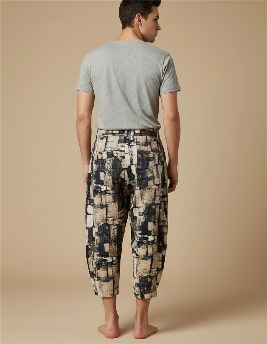 Pantalon Japonais Imprimé Géométrique Ample Décontracté Homme - Lin - vue 2
