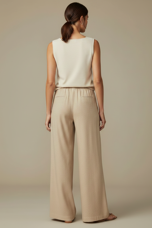 Pantalon Japonais Beige Ample Fluide Décontracté Cordon - Maille - vue 2