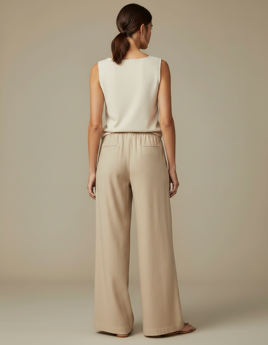 Pantalon Japonais Beige Ample Fluide Décontracté Cordon - Maille - vue 2