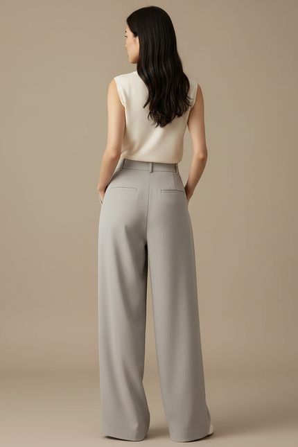 Pantalon Japonais Gris Ample Droit Décontracté Fluide Femme - Polyester - vue 2