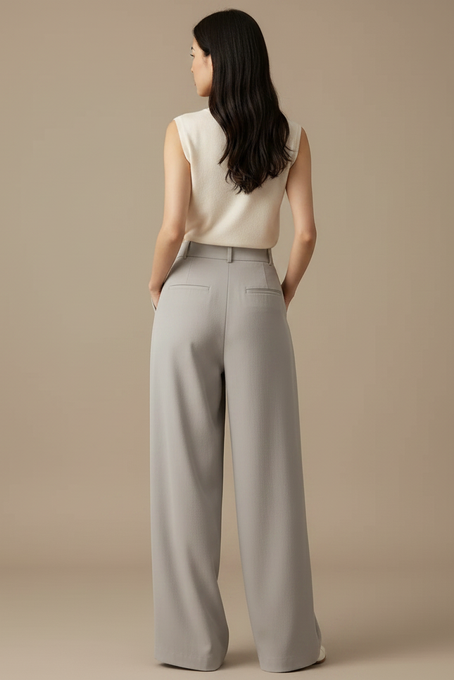 Pantalon Japonais Gris Ample Droit Décontracté Fluide Femme - Polyester - vue 2