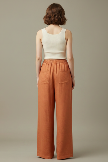 Pantalon Japonais Lin Ample Orange Fluide Femme - vue 2