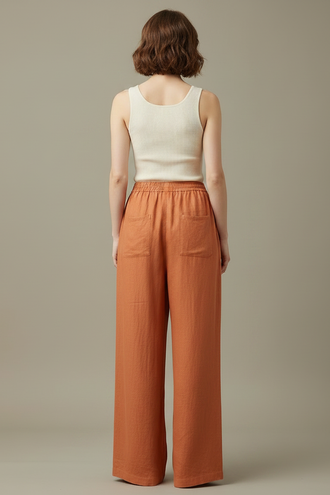 Pantalon Japonais Lin Ample Orange Fluide Femme - vue 2