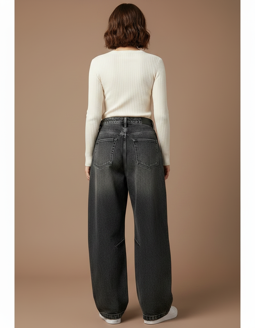 Pantalon Japonais Noir Délavé Ample Déchiré Cargo - Jean - vue 2