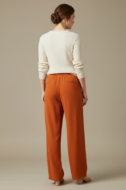Pantalon Japonais Orange Ample Côtelé Cordon Fluide - Cordé - vue 2