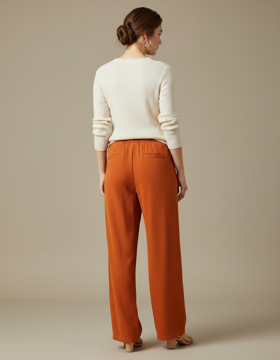 Pantalon Japonais Orange Ample Côtelé Cordon Fluide - Cordé - vue 2