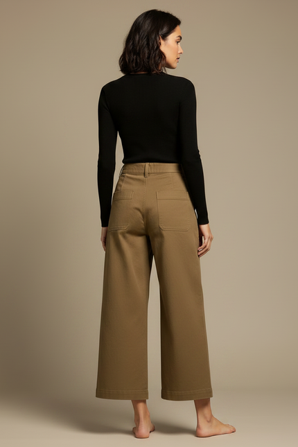 Pantalon Japonais Kaki Coton Ample Décontracté Droit - vue 2