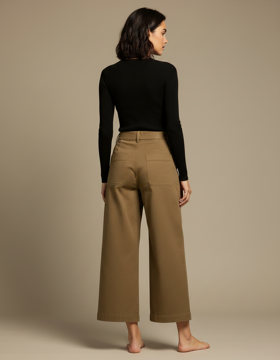 Pantalon Japonais Kaki Coton Ample Décontracté Droit - vue 2