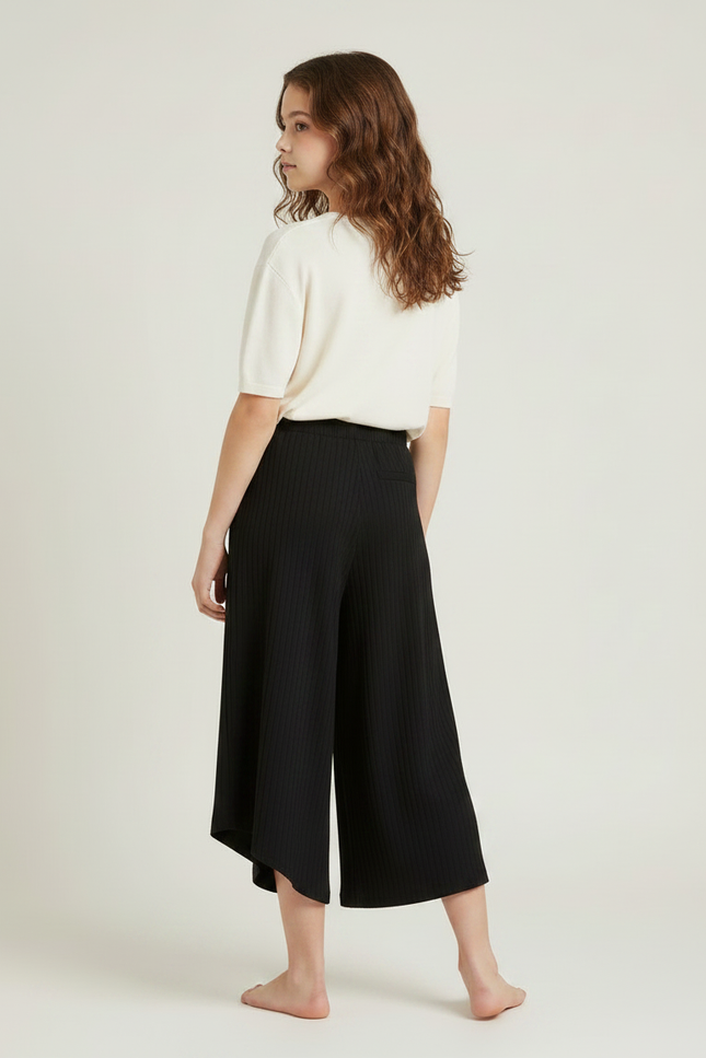 Pantalon Japonais Noir Côtelé Ample Fille Confortable - Maille - vue 2