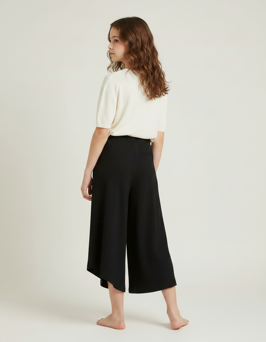 Pantalon Japonais Noir Côtelé Ample Fille Confortable - Maille - vue 2