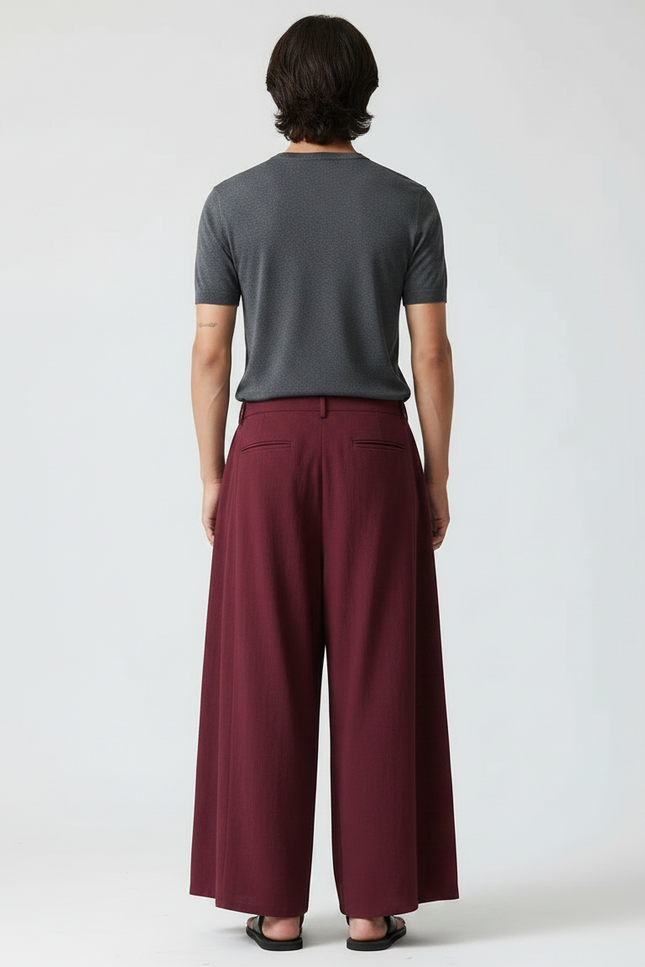 Pantalon Japonais Bordeaux Ample Dragon Tassels Fluide - Lin - vue 2