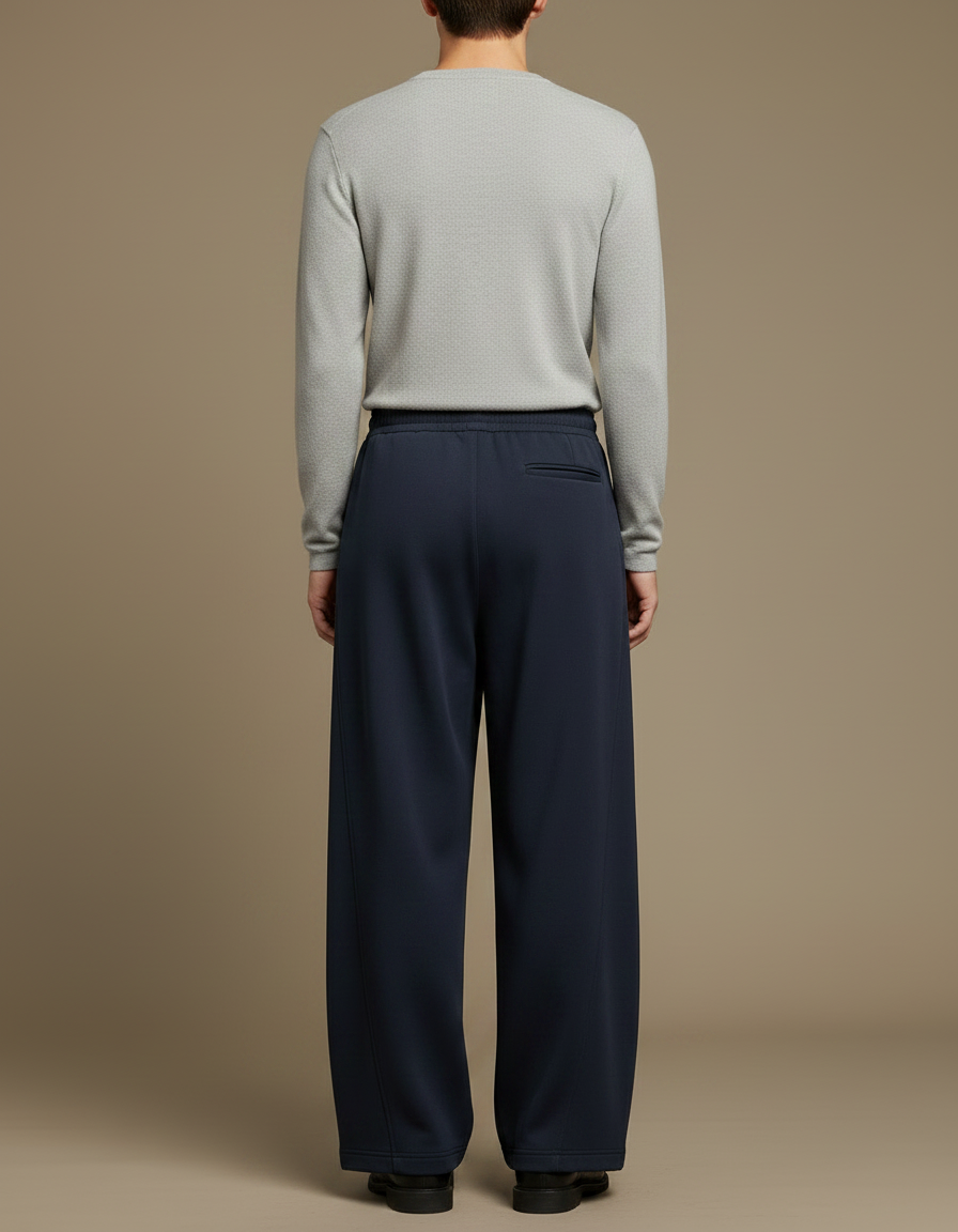 Pantalon Japonais Large Bleu Marine Ample Décontracté - Molleton - vue 2