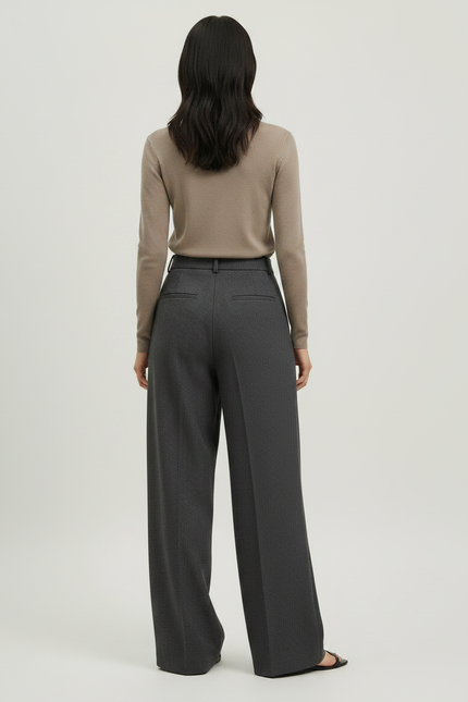 Pantalon Japonais Gris Laine Ample Plissé Élégant Femme - vue 2