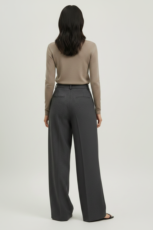 Pantalon Japonais Gris Laine Ample Plissé Élégant Femme - vue 2
