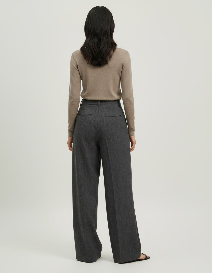 Pantalon Japonais Gris Laine Ample Plissé Élégant Femme - vue 2