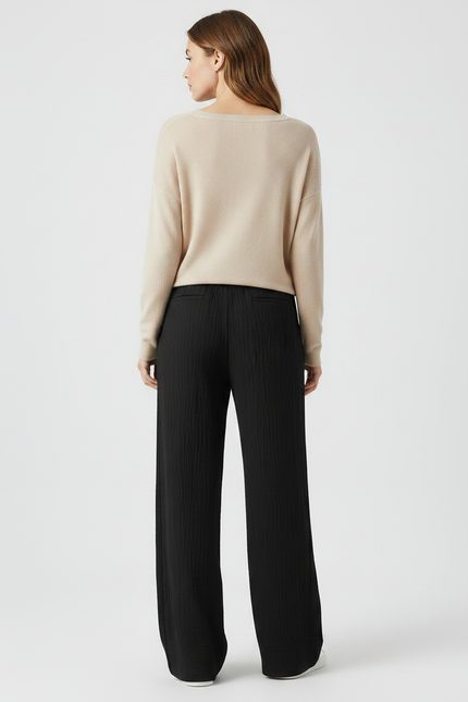 Pantalon Japonais Noir Ample Droit Plissé Décontracté - Viscose - vue 2