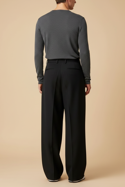 Pantalon Japonais Noir Ample Plissé Homme Élégant - Gabardine - vue 2