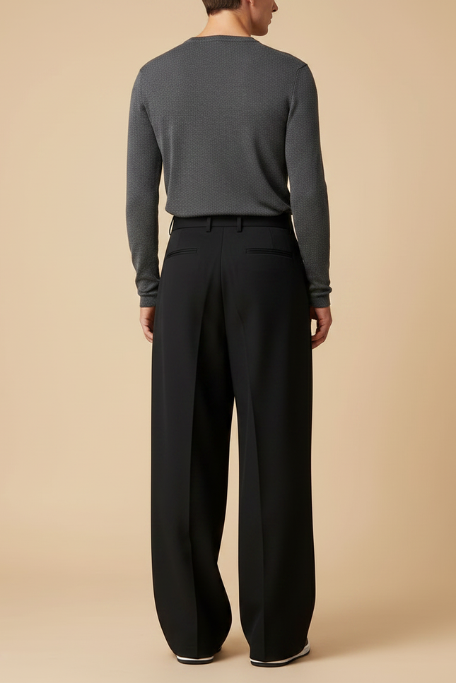 Pantalon Japonais Noir Ample Plissé Homme Élégant - Gabardine - vue 2