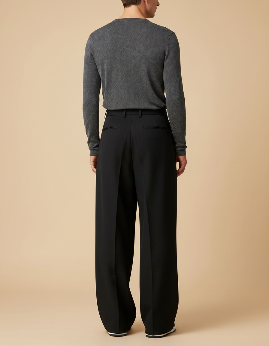 Pantalon Japonais Noir Ample Plissé Homme Élégant - Gabardine - vue 2