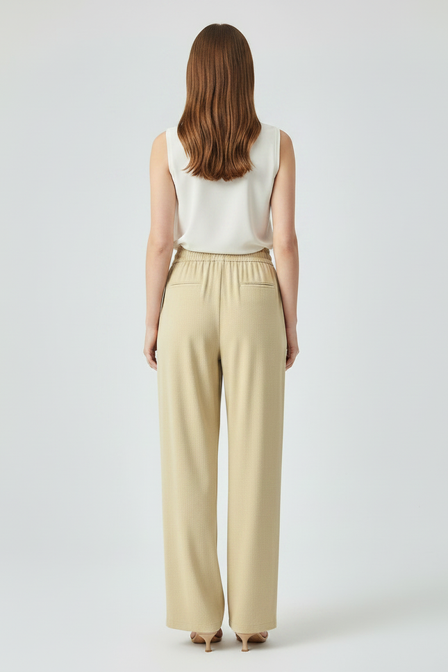 Pantalon Japonais Beige Ample Fluide Cordon Élégant - Viscose - vue 2