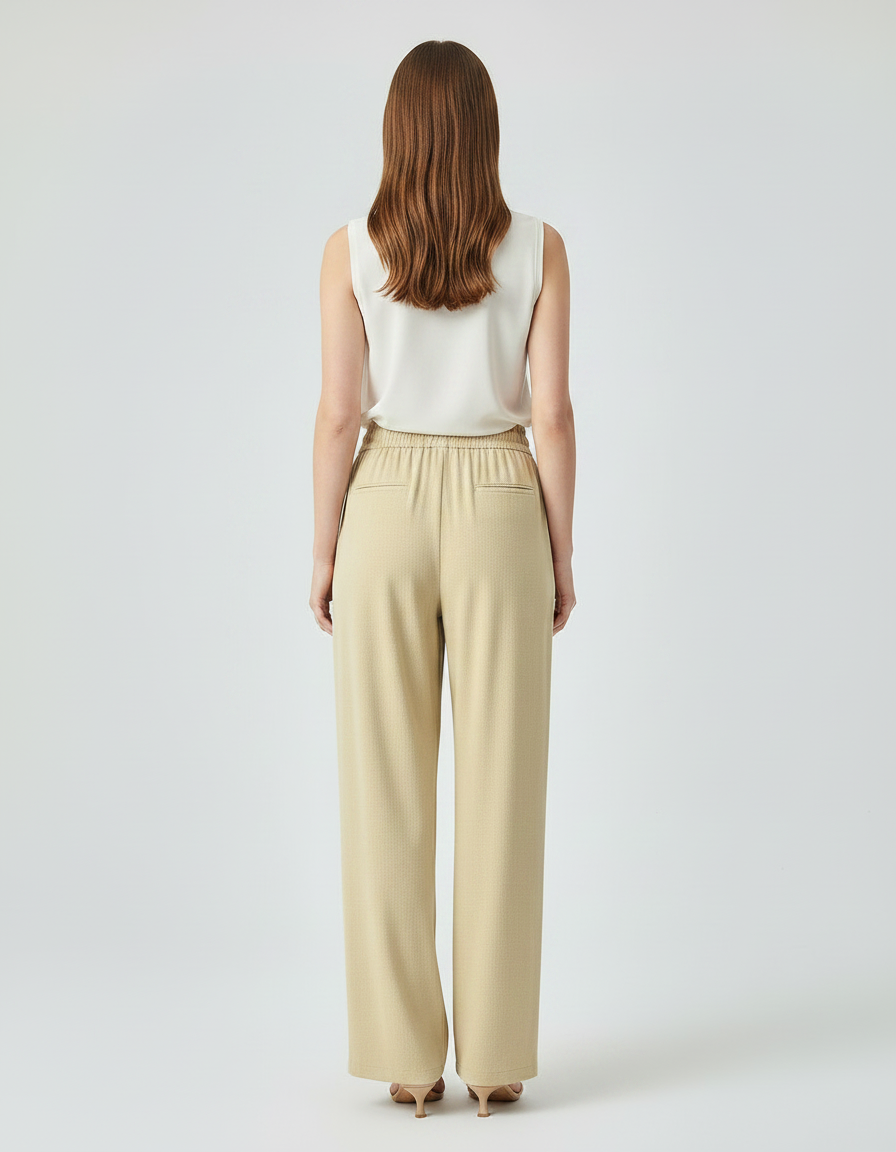 Pantalon Japonais Beige Ample Fluide Cordon Élégant - Viscose - vue 2