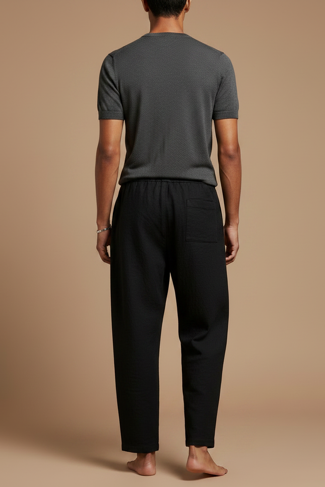 Pantalon Japonais Noir Ample Coton Lin Casual - vue 2