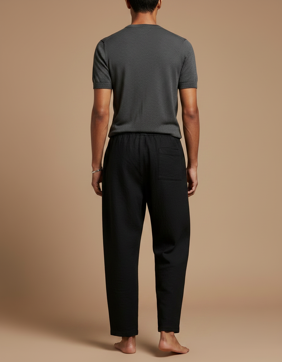 Pantalon Japonais Noir Ample Coton Lin Casual - vue 2