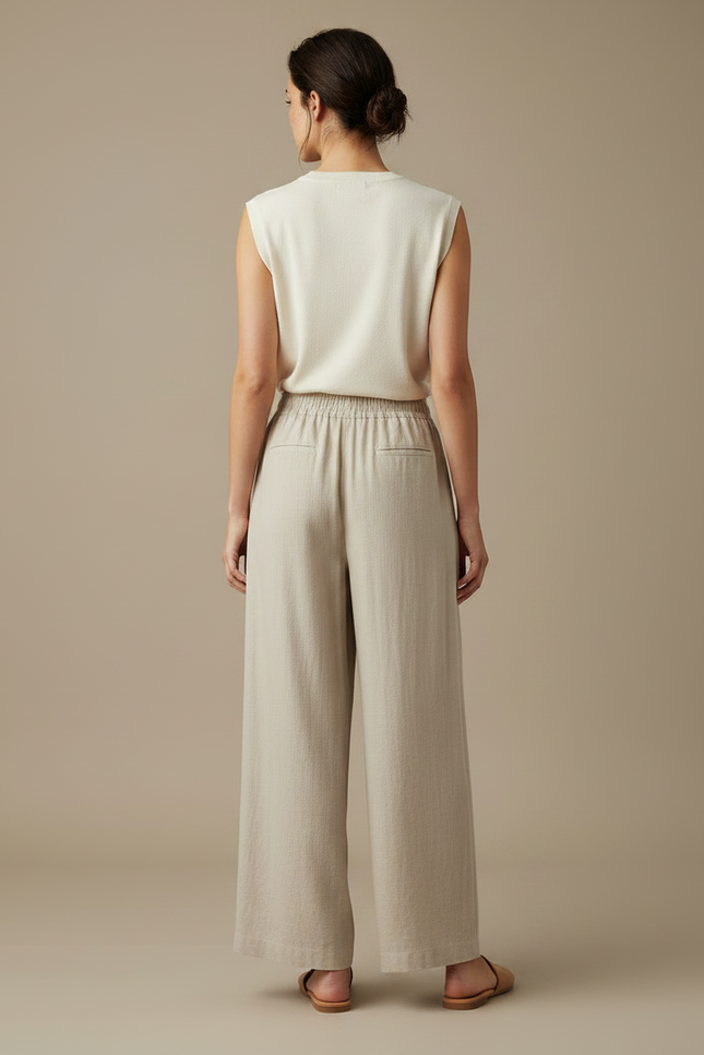 Pantalon Japonais Beige Ample Lin Léger Décontracté - vue 2