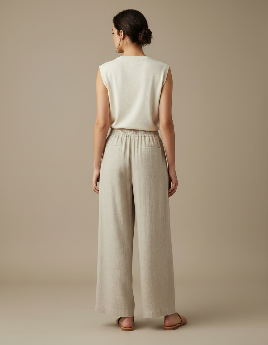 Pantalon Japonais Beige Ample Lin Léger Décontracté - vue 2